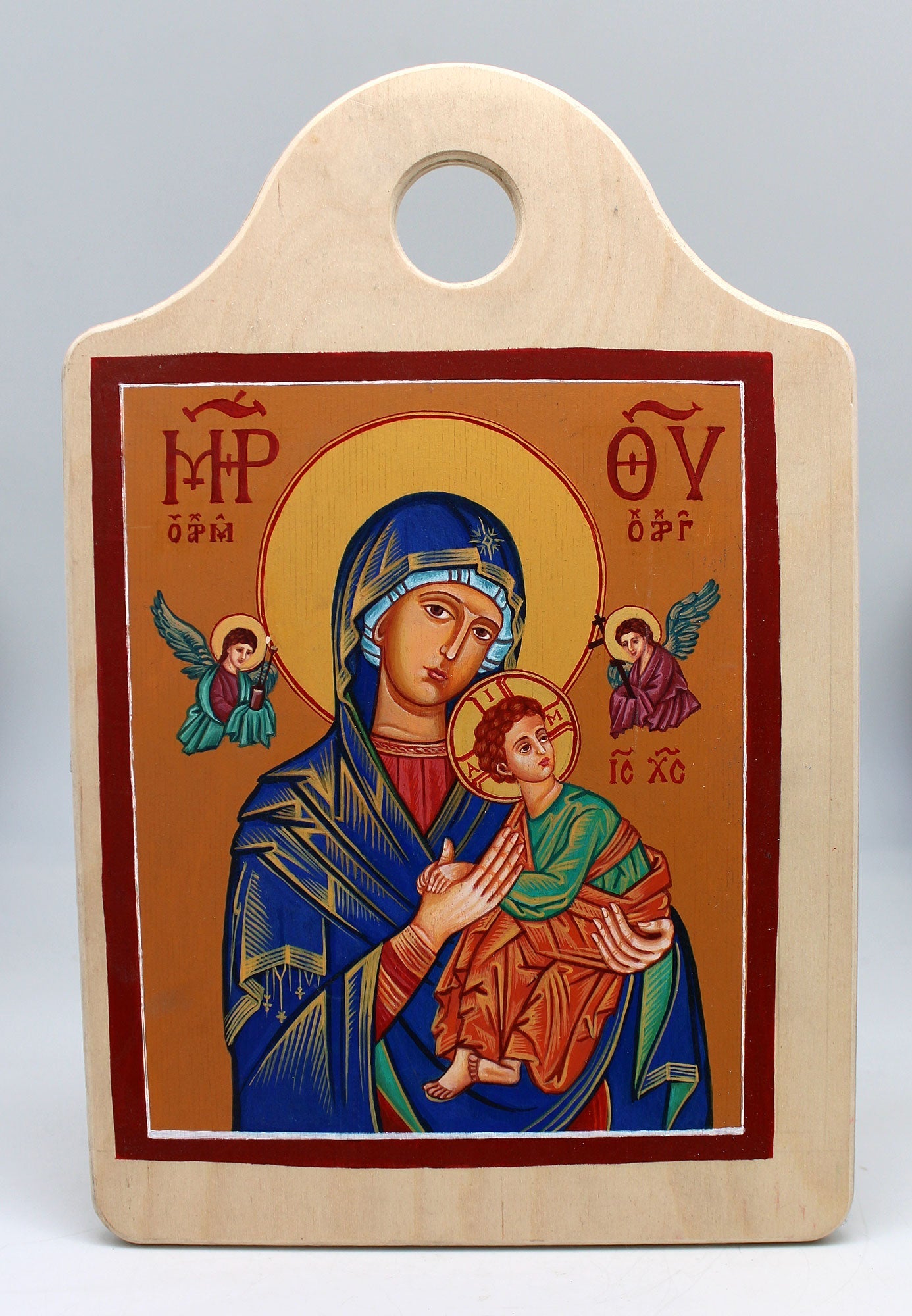 Virgin Mary Directress - Original One-of-a-Kind Orthodox Icon Handpainted on Wood 12 x 8" , Signed by G. DeBrekht with Certificate