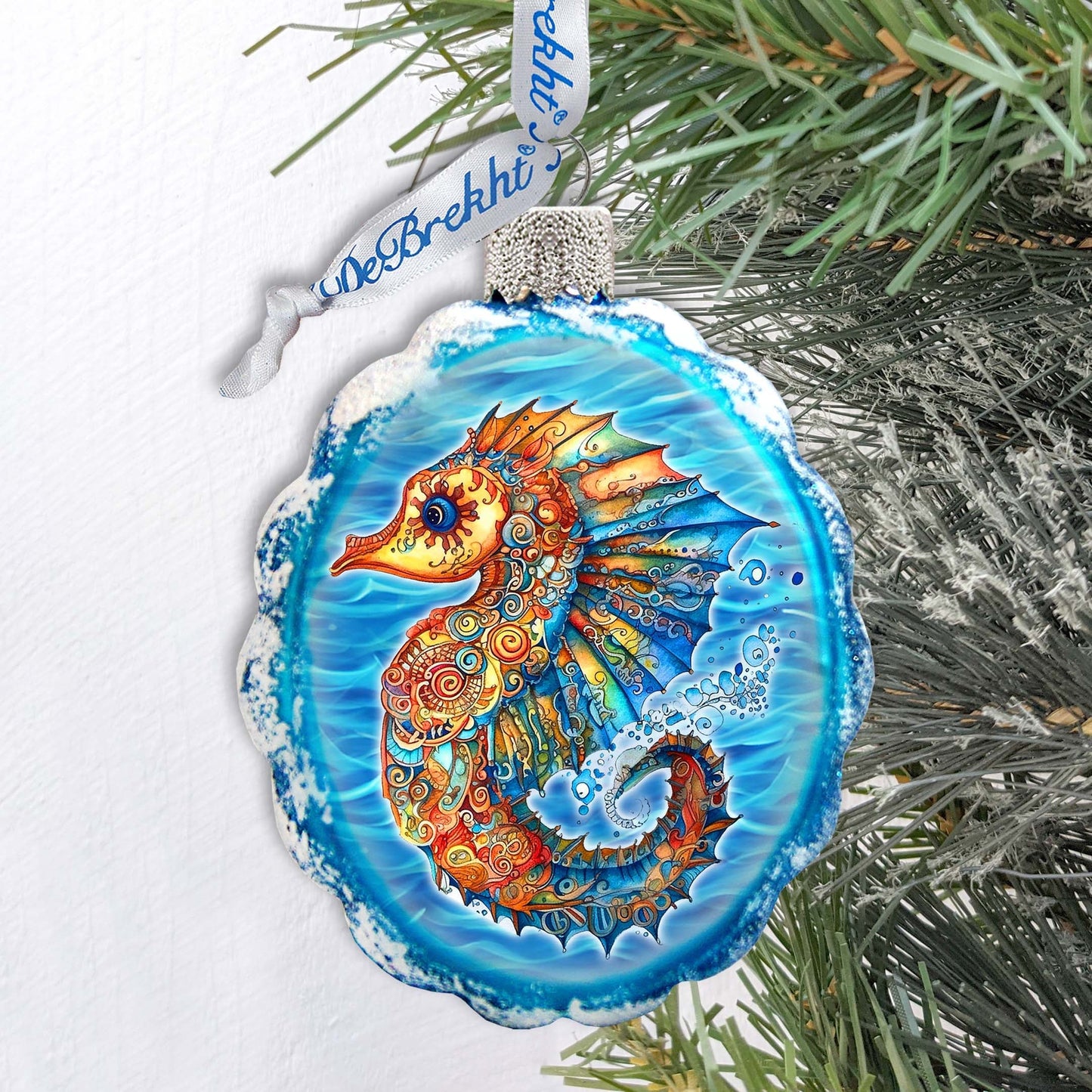 Nautical Christmas Ornaments - Rainbow Seahorse Keepsake Glass Ornaments by G. Debrekht - Christmas Decor - 777411