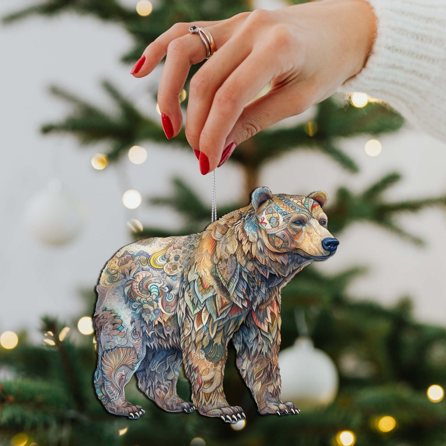 Alaskan Majestic Bear Wooden Ornaments by G.Debrekht - Wildlife Holiday Decor - 8710106-1
