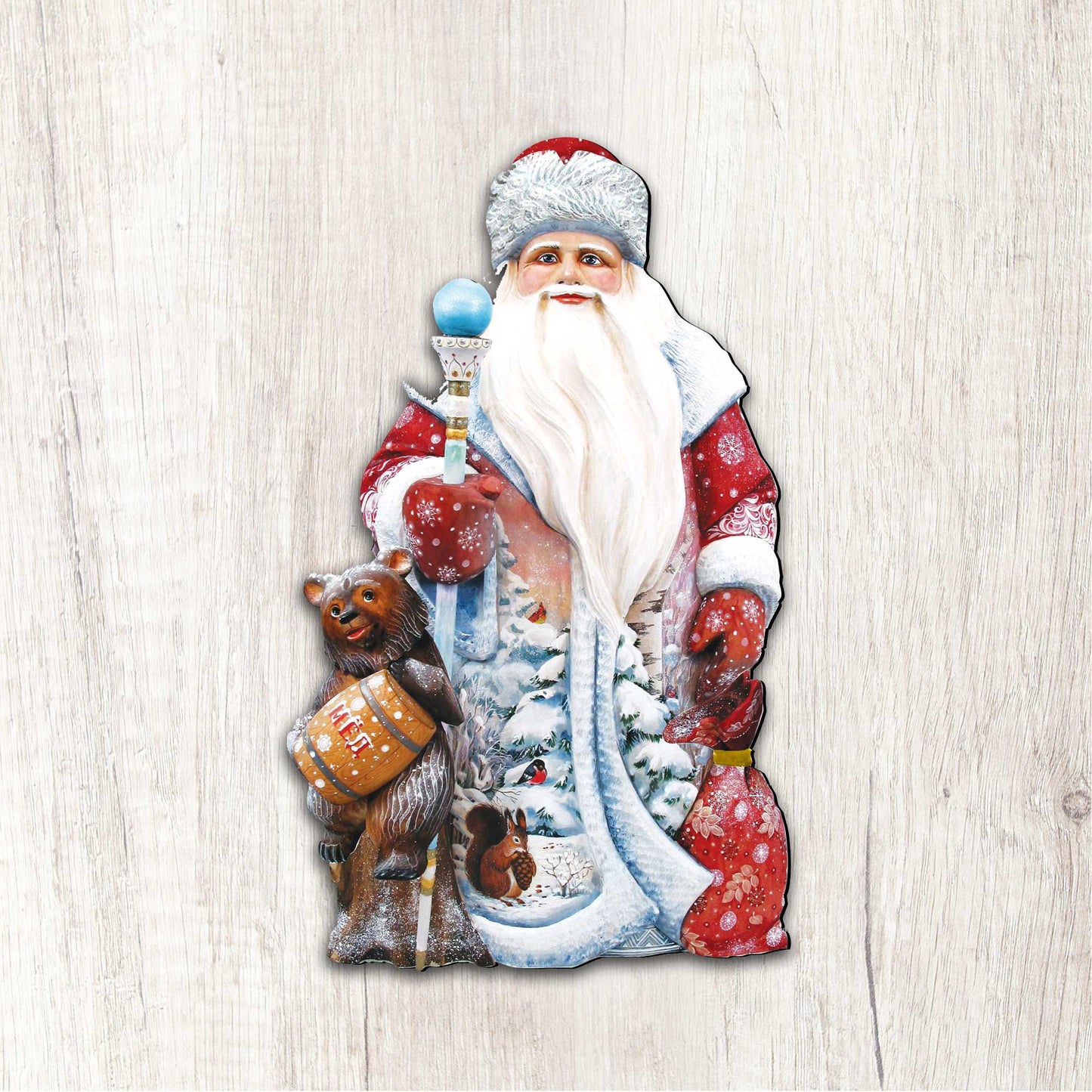 Santa and a Honey Bear Door Decor by G. DeBrekht - Christmas Santa Snowman Decor - 8128811H