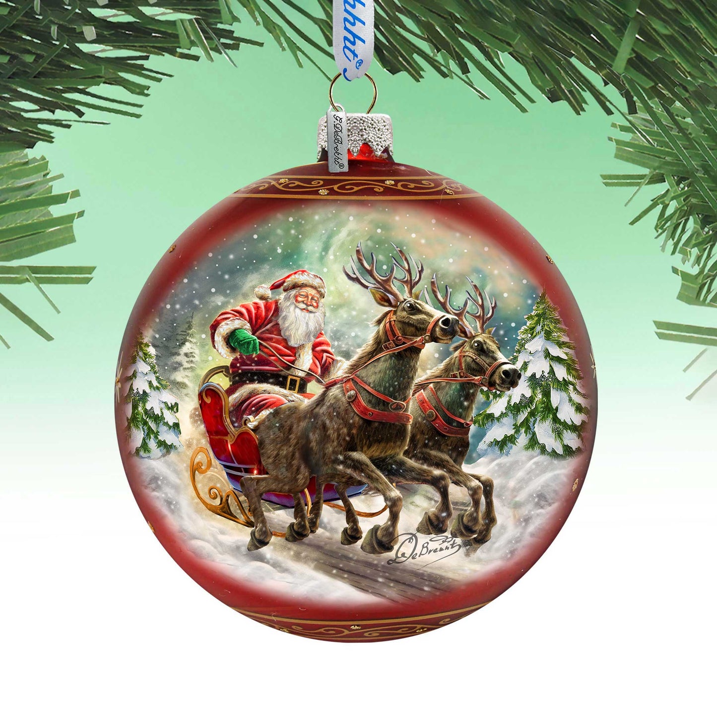Speedy Sleigh Lg Glass Ornament by G.Debrekht Christmas Santa Snowman Decor - 73959