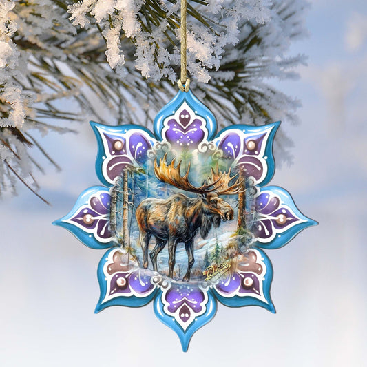 Moose Snowflake Wooden Ornaments by G. Debrekht - Nature Wildlife Decor - 8688414