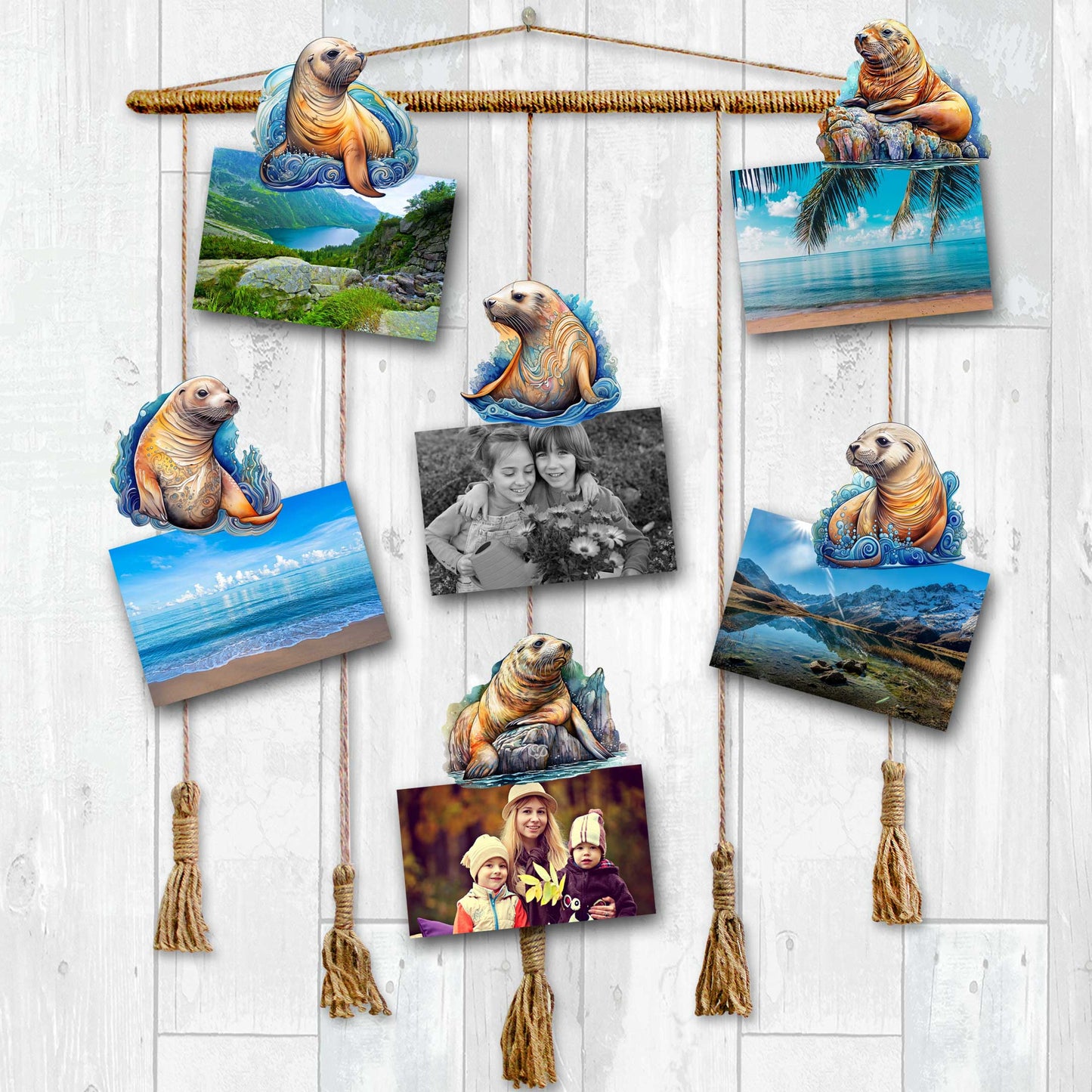 Coastal Sea Lions Decorative Wooden Clip-on Ornaments Set of 6 by G. Debrekht - Wildlife Decor - 8090127C-S6
