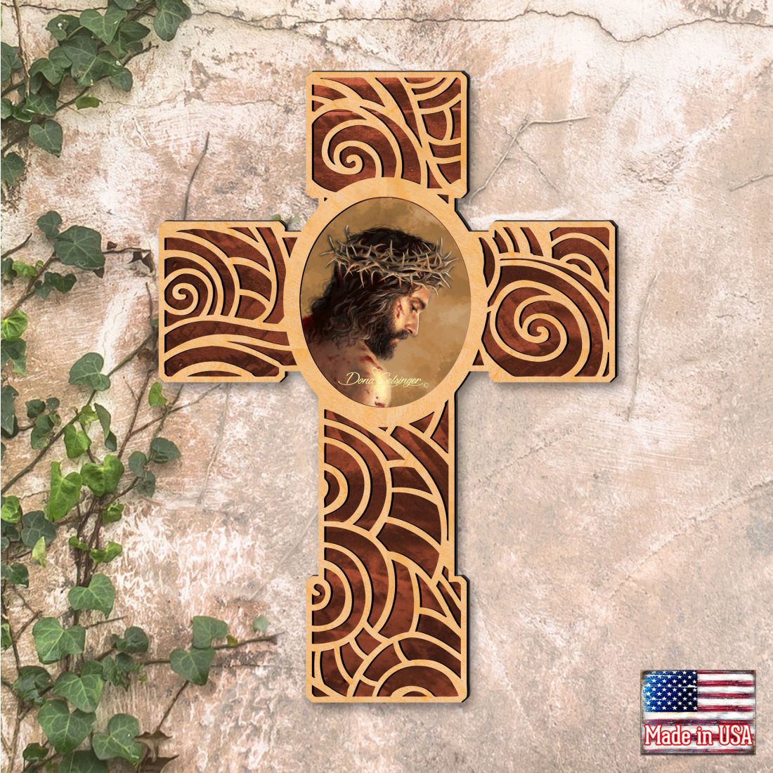 Jesus Modern Wooden Cross by D. Gelsinger - Inspirational Icon Decor - 88280-DG