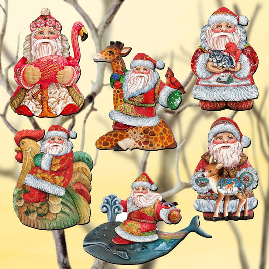 Santa Decorative Wooden Clip-on Ornaments Set of 6 by G. Debrekht - Christmas Decor - 8090131C-S6
