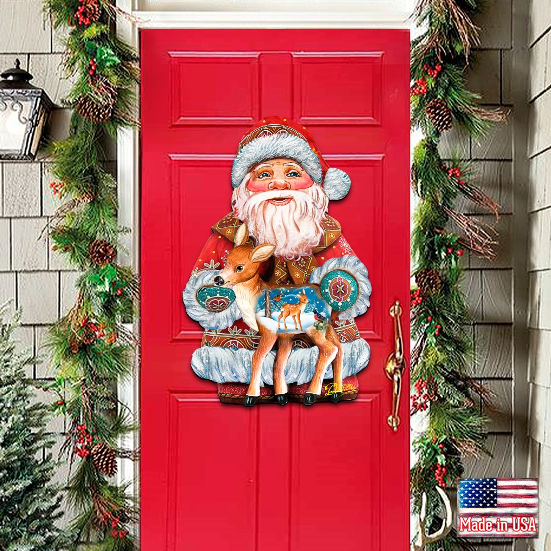 Holiday Fawn Decorative Christmas Door Decor by G. DeBrekht - Christmas Santa Snowman Decor - 8118081H