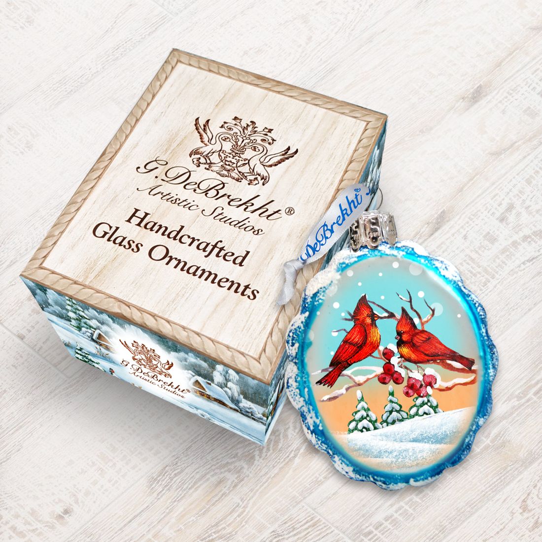 Winter Cardinals Mercury Glass Ornament by G. DeBrekht - Wildlife Holiday Decor - 771014