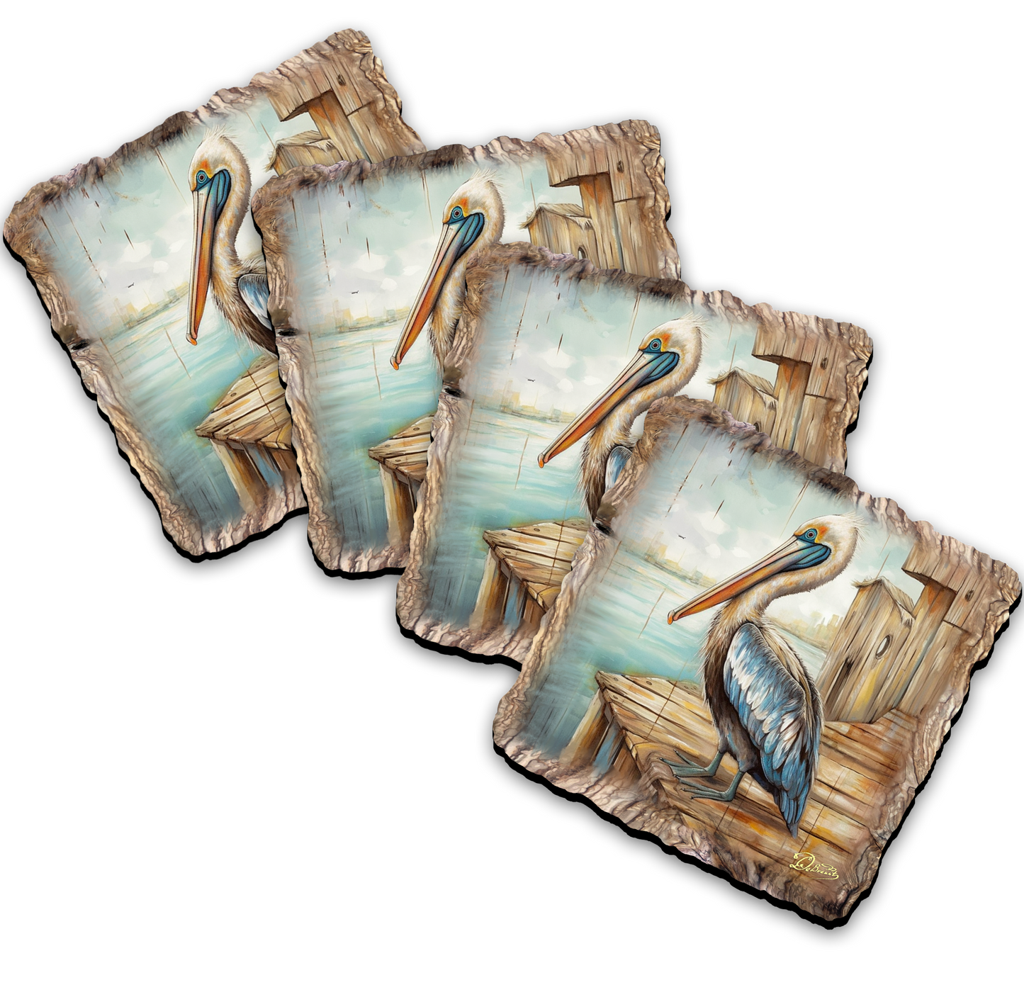 Pelican Wooden Cork Coasters Gift Set of 4 by Nature Wonders Coastal Nature Wildlife Decor  - 95388C-S4