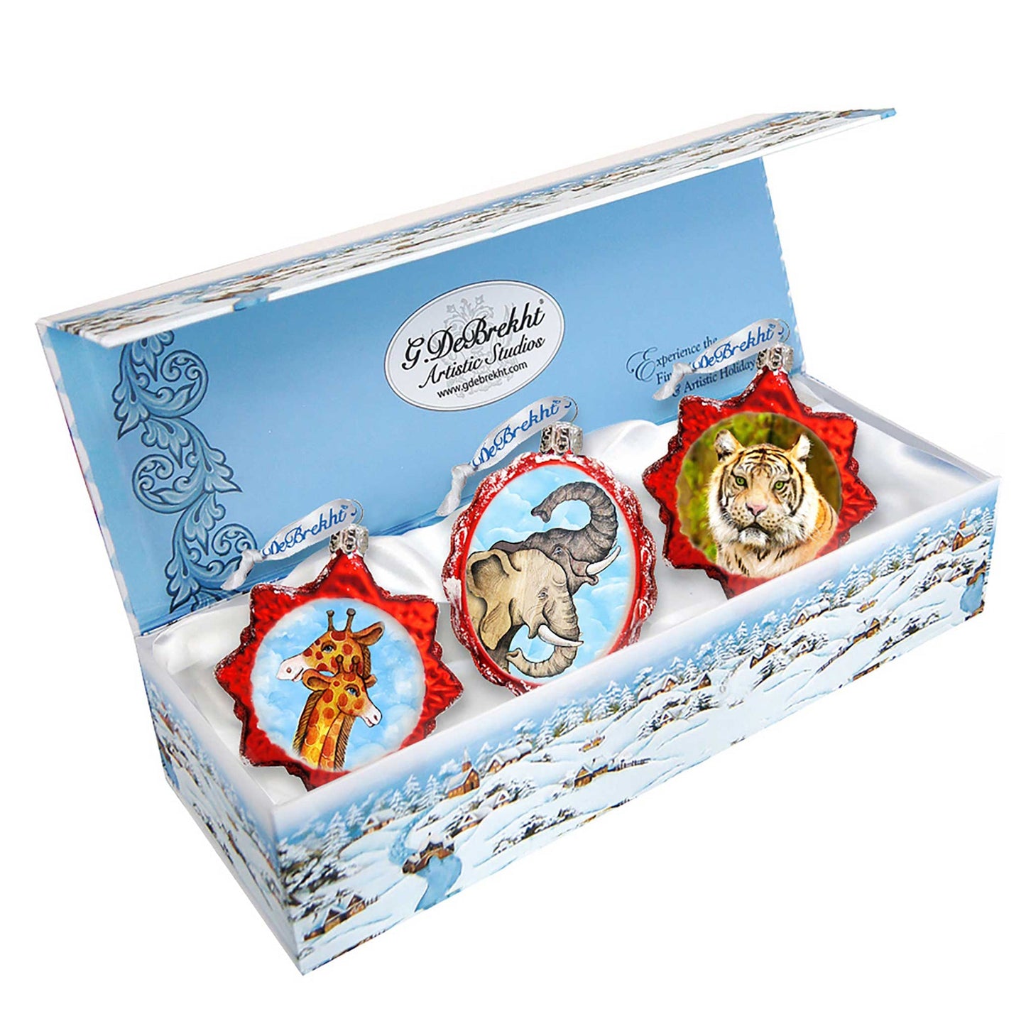 Safari Mercury Glass Ornaments Set of 3 by G. DeBrekht - Wildlife Holiday Decor - 770124S3