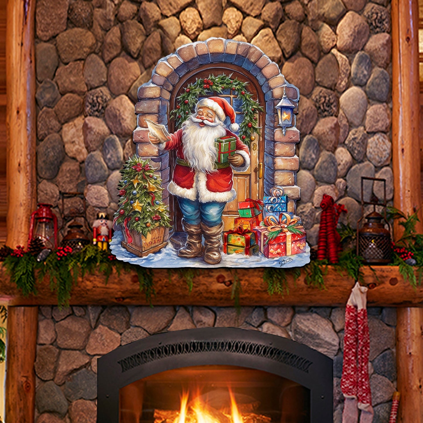 Santa's Surprise Visit Holiday Door Decor  by G. Debrekht - Christmas Santa Snowman Decor - 8611045H