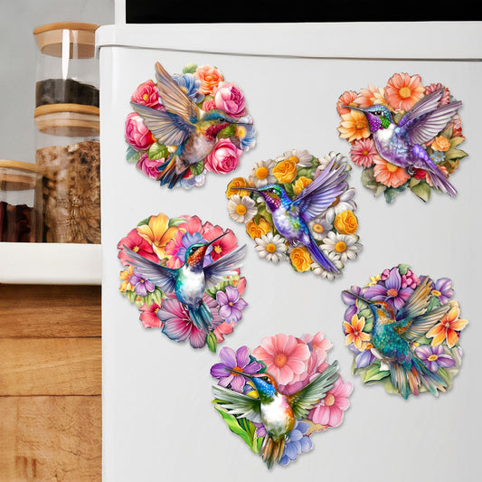 Hummingbirds Decorative Wooden Magnets Set of 6 by G. Debrekht - Wildlife Decor - 8090140G-S6