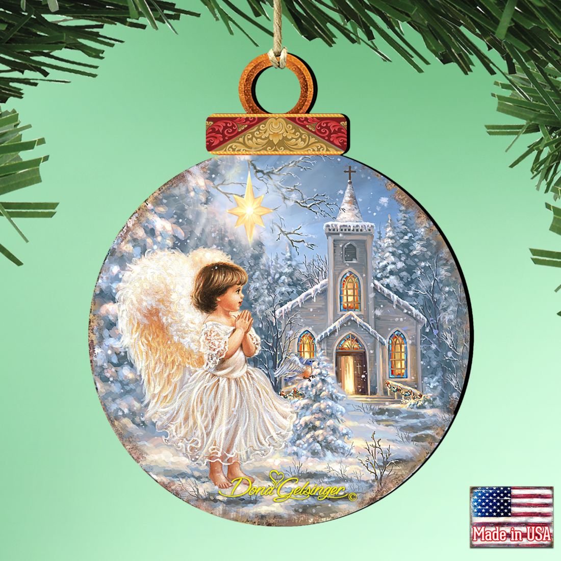Angel at the Chapel Wooden Ornaments by Gelsinger - Nativity Holiday Decor - 8021121-1606