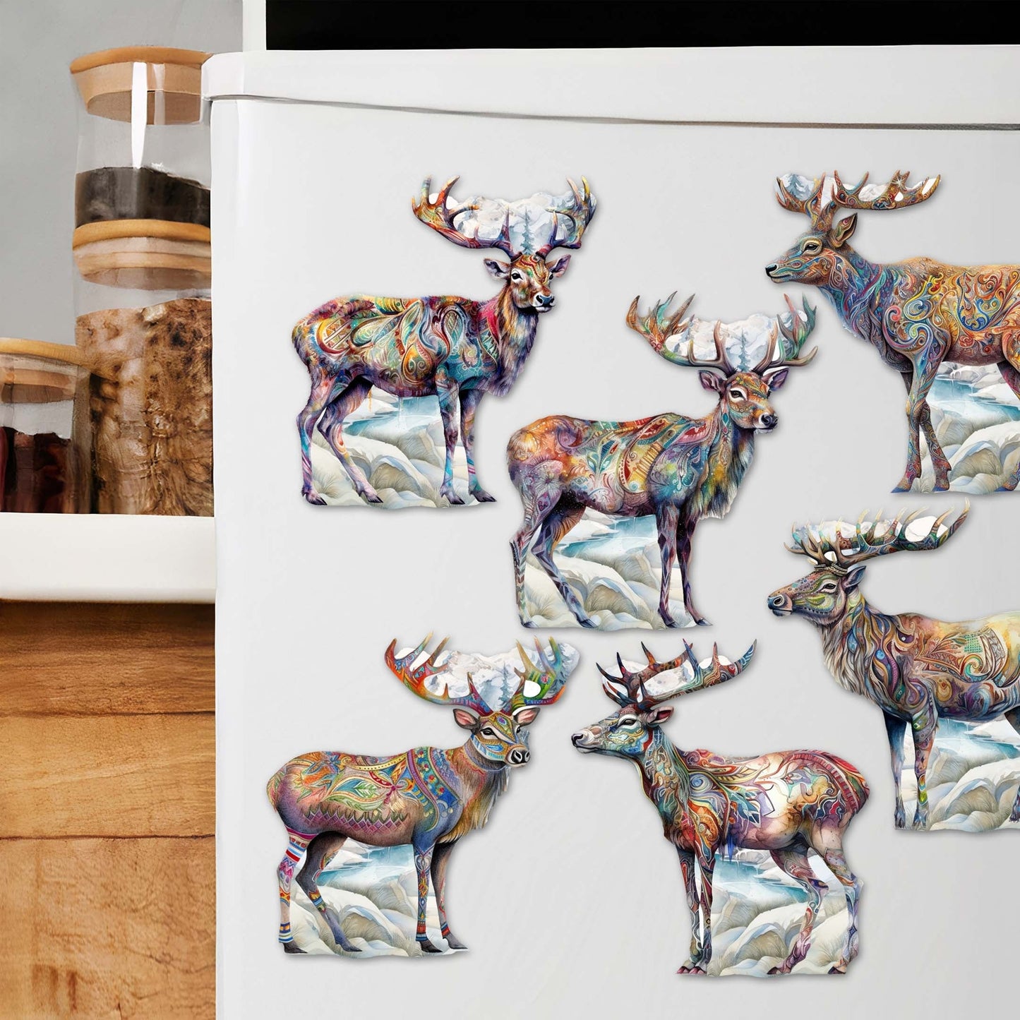 Iconic Caribou of Alaska Decorative Wooden Magnets Set of 6 by G. Debrekht - Wildlife Decor - 8090111G-S6