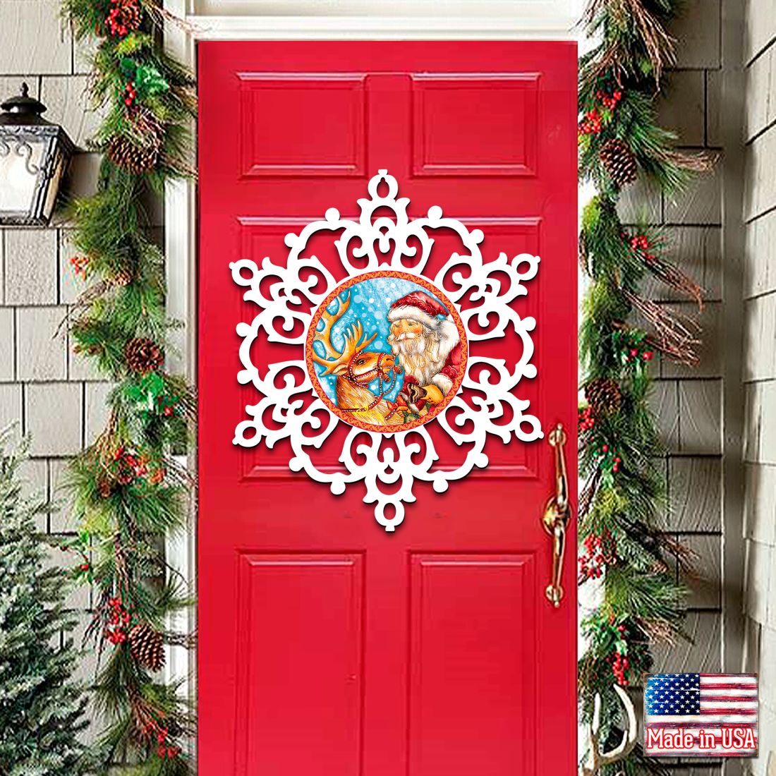 Reindeer Ride Snowflake Door Decor by G. DeBrekht - Christmas Santa Snowman Decor - 8141151H