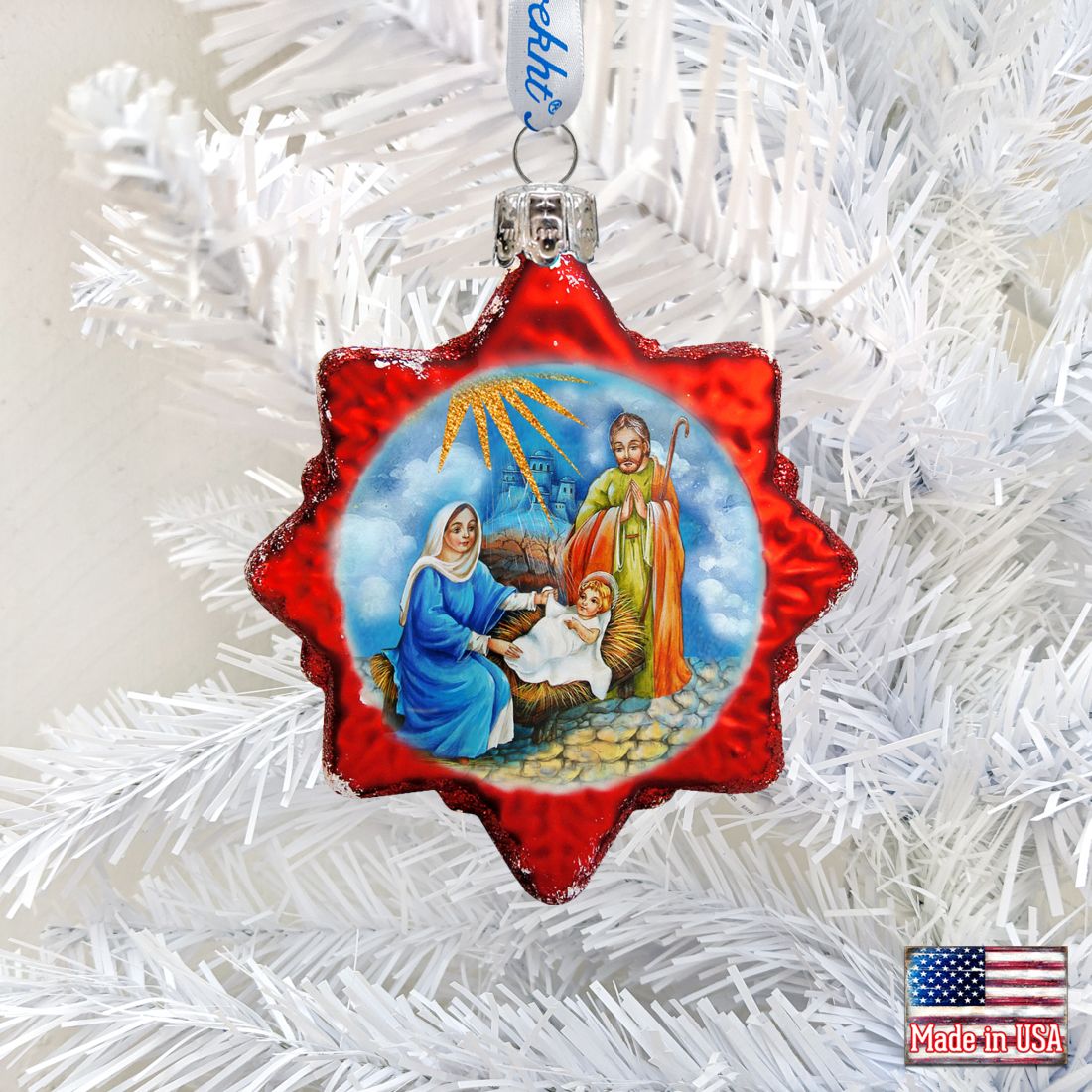 Nativity Snowflake Mercury Glass Ornament by G. DeBrekht - Nativity Holiday Decor - 772018