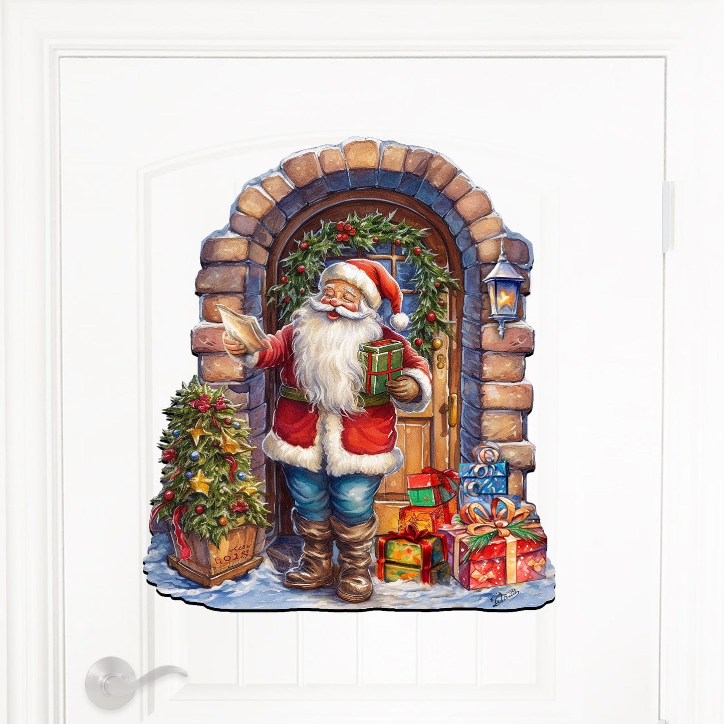 Santa's Surprise Visit Holiday Door Decor  by G. Debrekht - Christmas Santa Snowman Decor - 8611045H