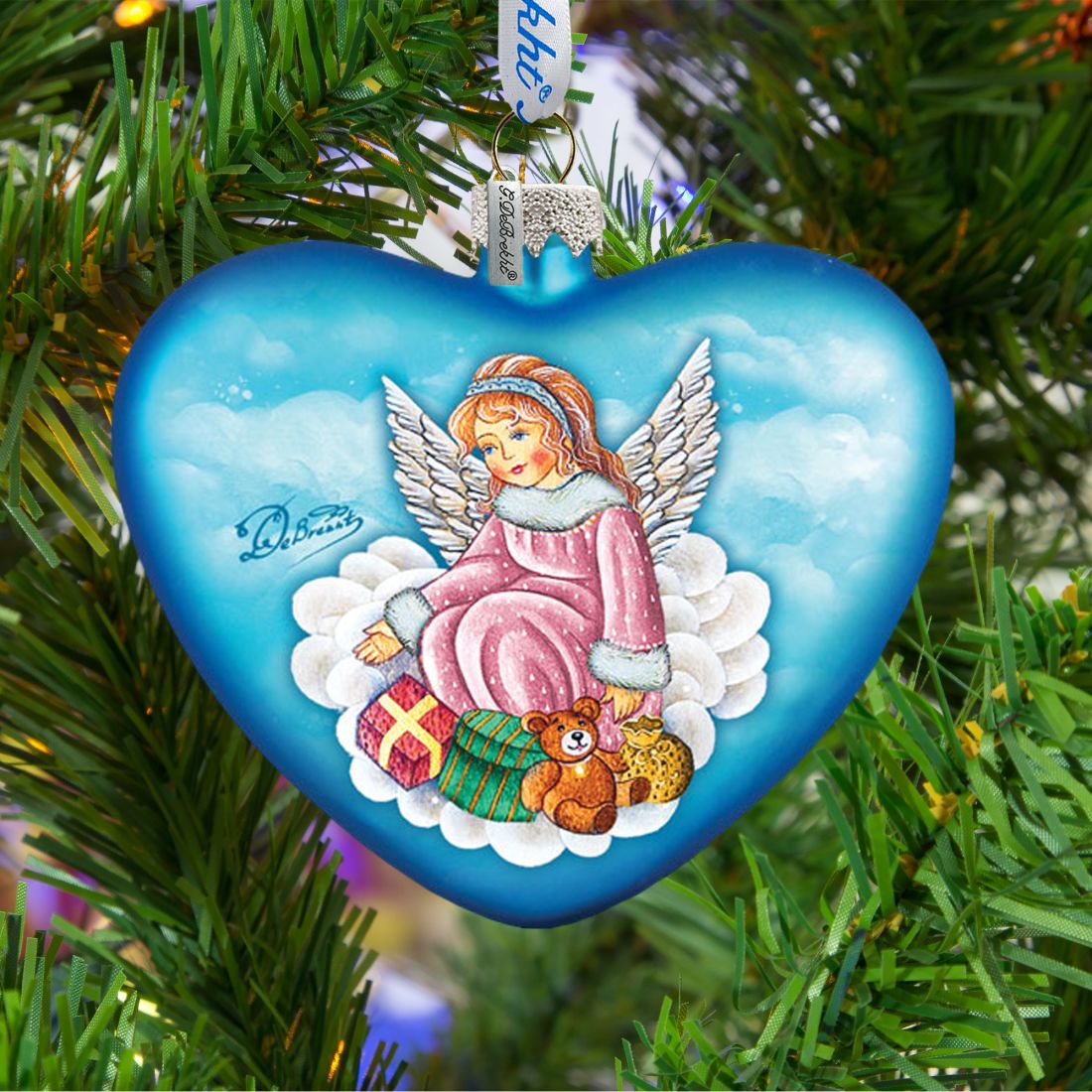 Guardian Angel Heart Glass Ornament by G. DeBrekht - Nativity Holiday Decor - 744-022