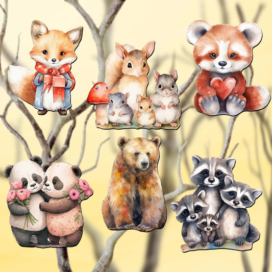 Forest Animals Decorative Wooden Clip-on Ornaments Set of 6 by G. Debrekht - Christmas Decor - 8090021C-S6