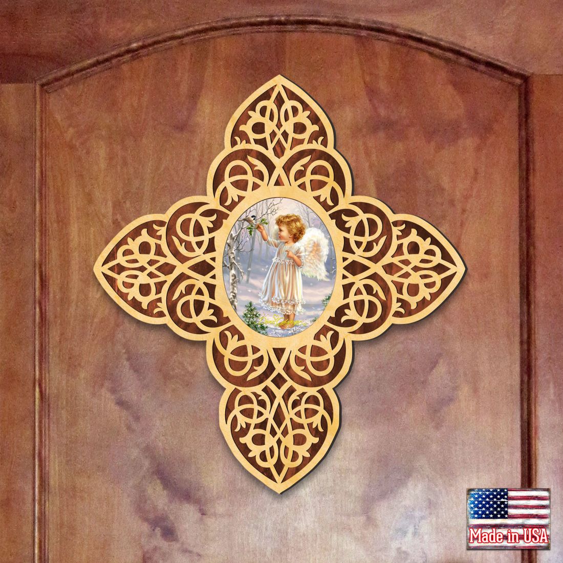 Angel Girl Filigree Wooden Cross by D. Gelsinger - Inspirational Icon Decor - 88482-DG
