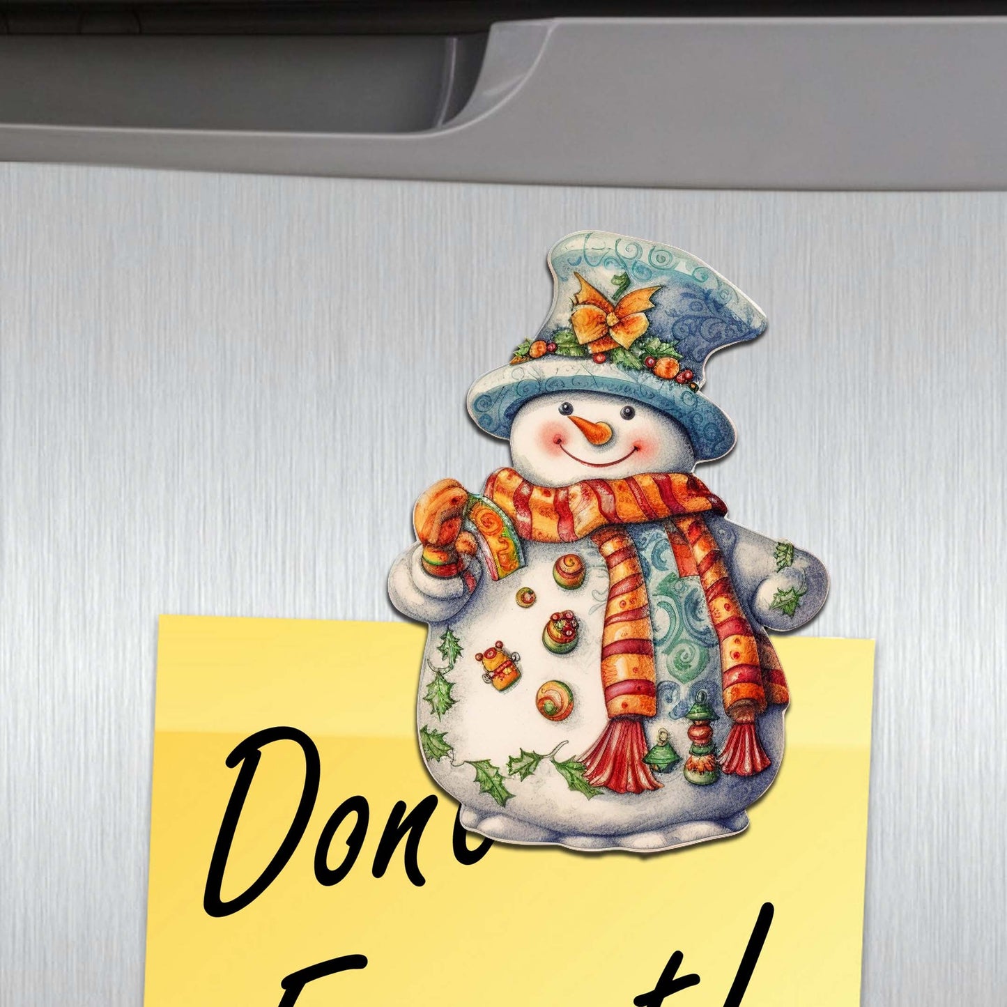 Snowman Decorative Wooden Magnets Set of 6 by G. Debrekht - Christmas Santa Snowman Decor - 8090023G-S6