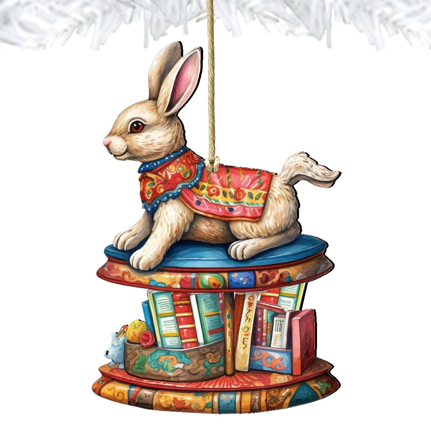 Carousel Bunny with Books Wooden Ornaments by G. Debrekht - Christmas Decor - 8100195-2