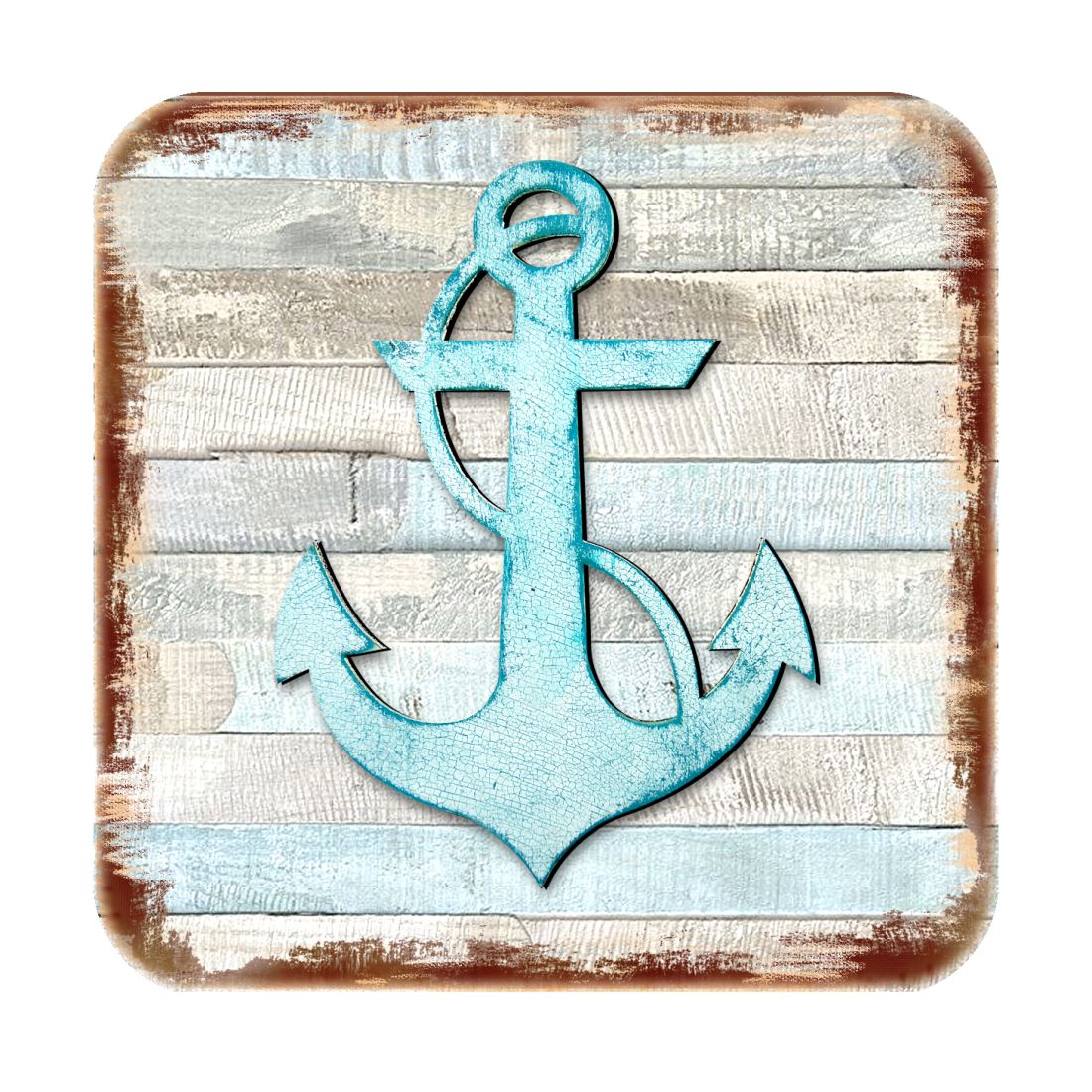 Anchor Coastal Wooden Cork Coasters Gift Set of 4 by Nature Wonders - Coastal Sea-Life Decor - 8198521-9C-S4