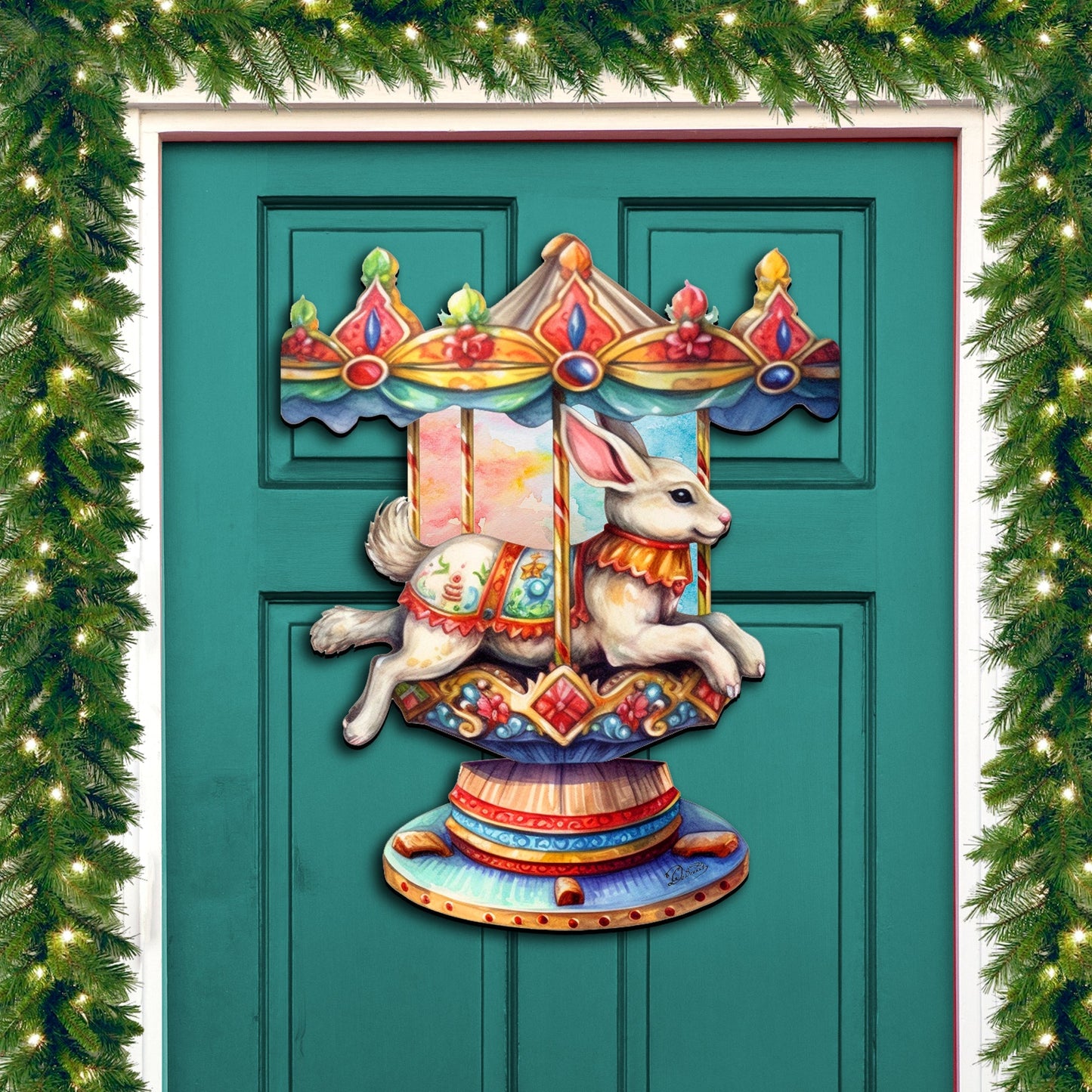 Carousel Bunny Holiday Door Decor by G. Debrekht - Christmas Decor - 8611084H