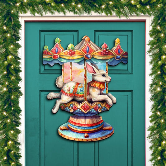 Carousel Bunny Holiday Door Decor by G. Debrekht - Christmas Decor - 8611084H