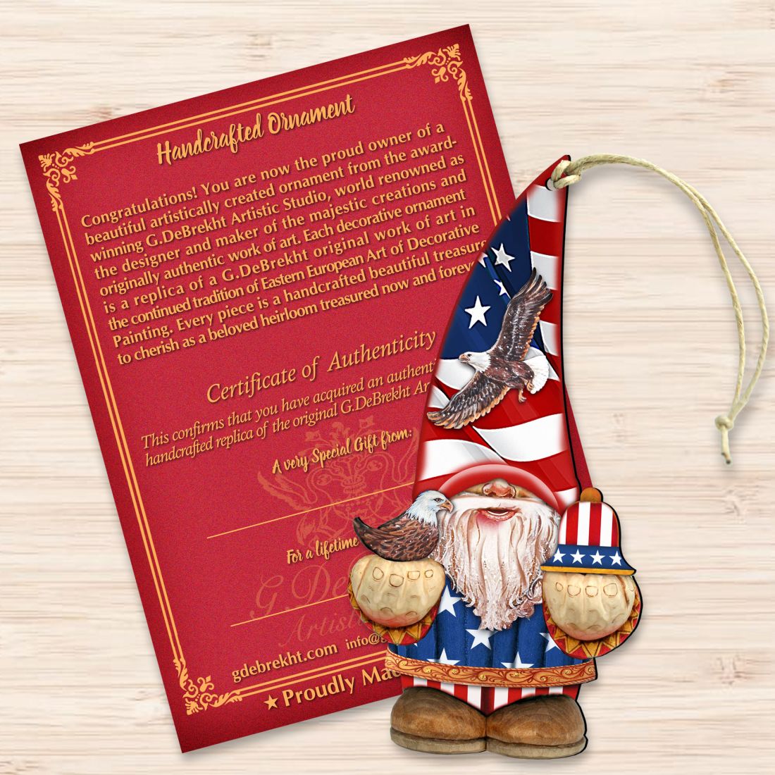 Americana Gnome Dwarf Wooden Ornaments by G. DeBrekht - American Christmas Decor - 8611015