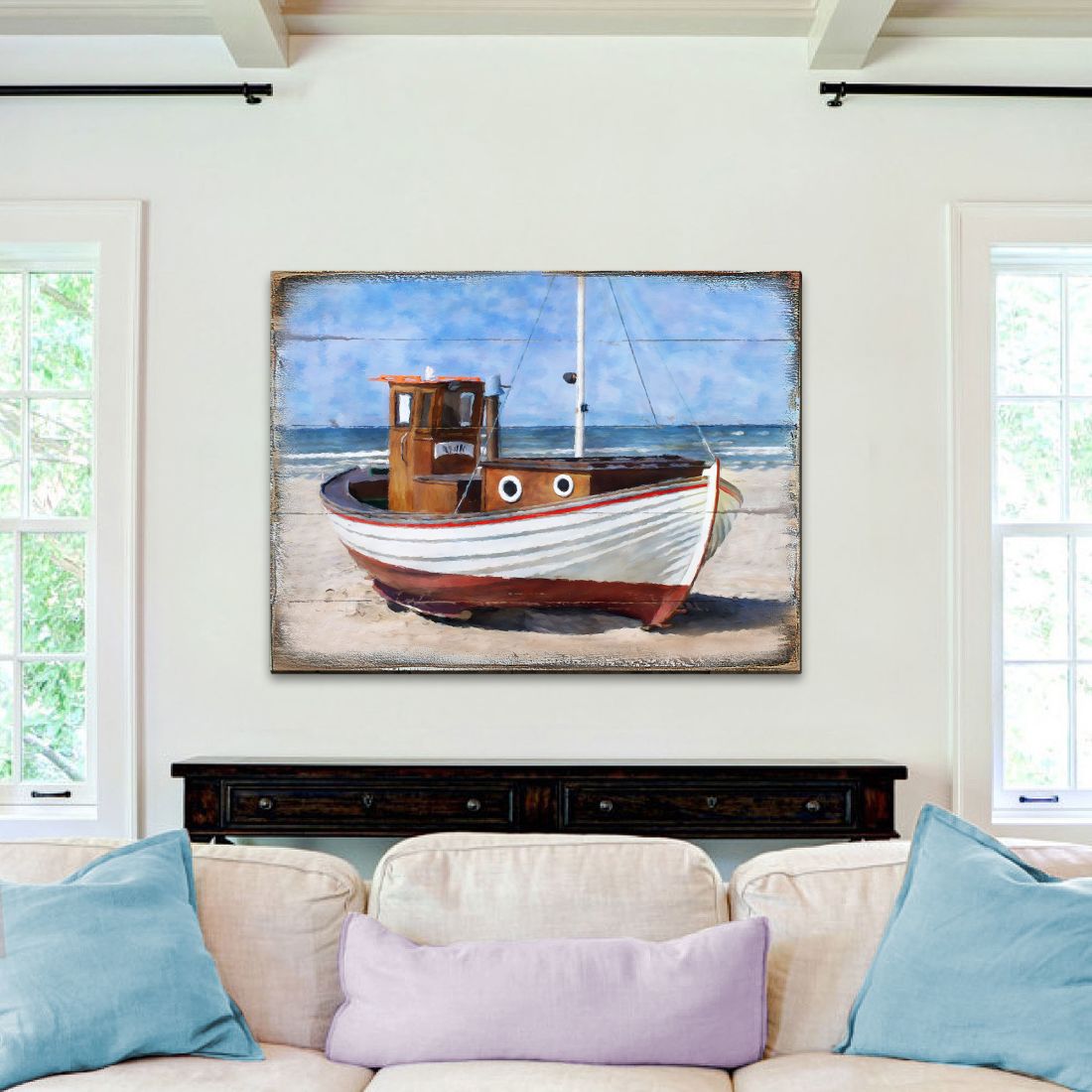 Soundview Beached Boat Wooden Coastal Wall Art by Nature Wonders - Coastal Sea-Life Decor - 95321B