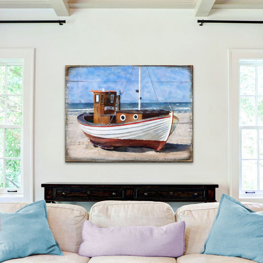 Soundview Beached Boat Wooden Coastal Wall Art by Nature Wonders - Coastal Sea-Life Decor - 95321B
