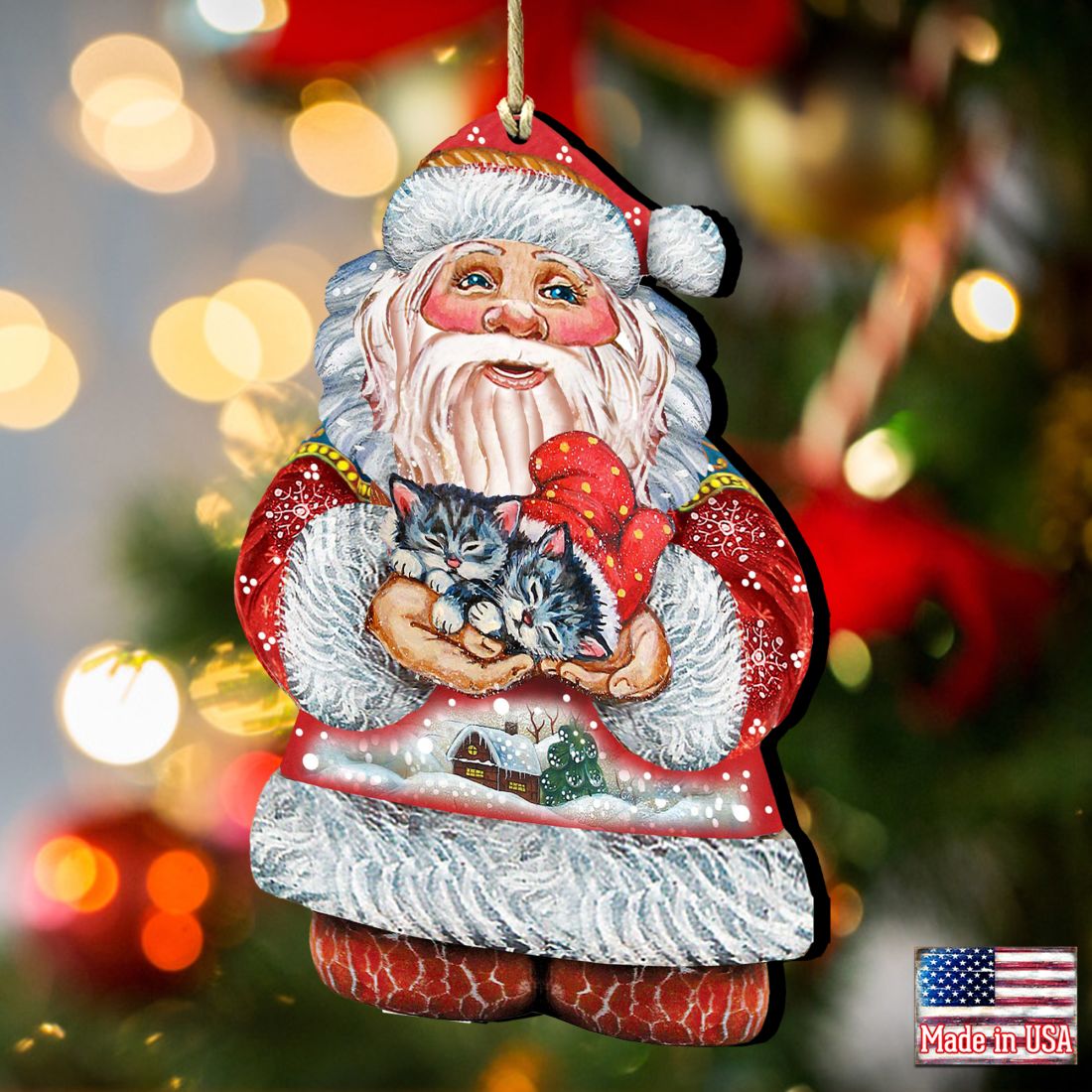 Kitten Holiday Santa Wooden Ornaments by G. DeBrekht - Christmas Santa Snowman Decor - 8117808