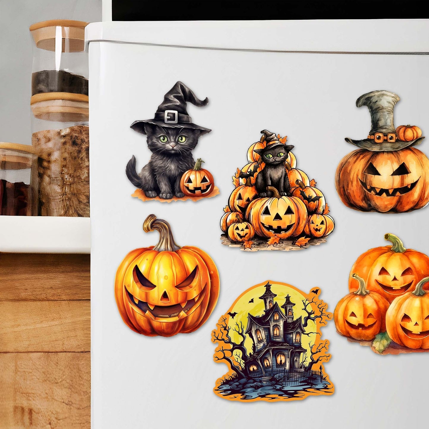 Spooky Pumpkins Decorative Wooden Magnets Set of 6 by G. Debrekht - Halloween Decor - 8090019G-S6