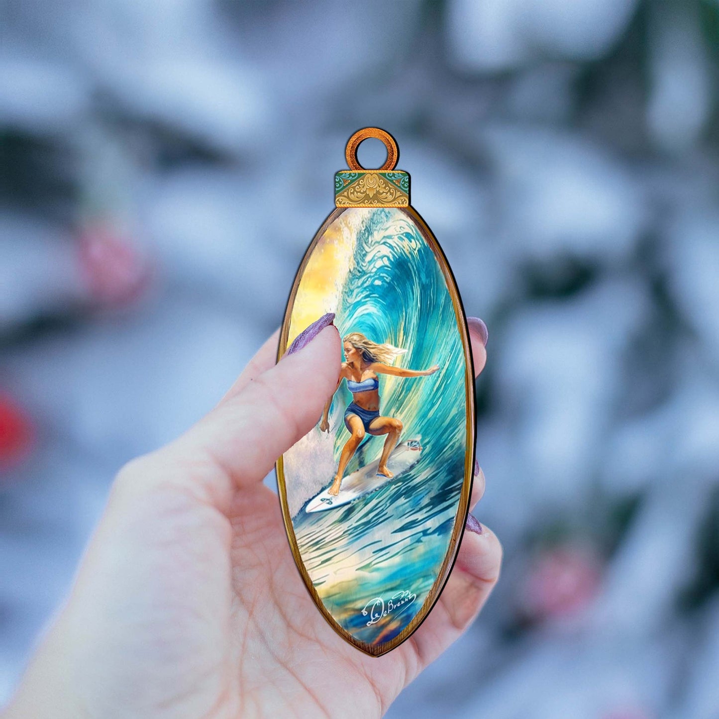 Nautical Christmas Decor - Surfer Girl's Ride Wooden Ornaments by G. Debrekht Coastal Holiday Decor - 8688176