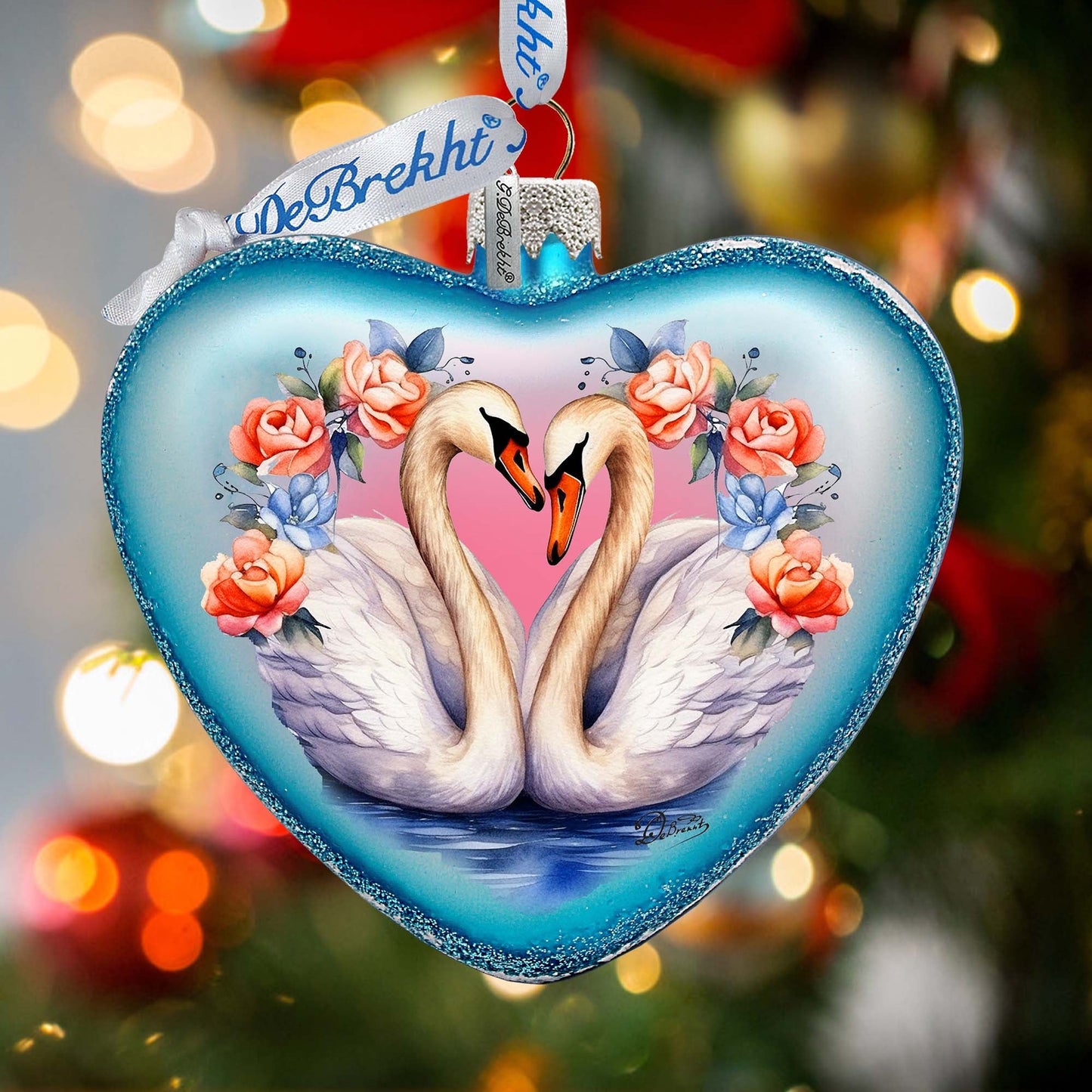Swan Love Heart Glass Ornament by G. Debrekht - Christmas Decor - 753-012