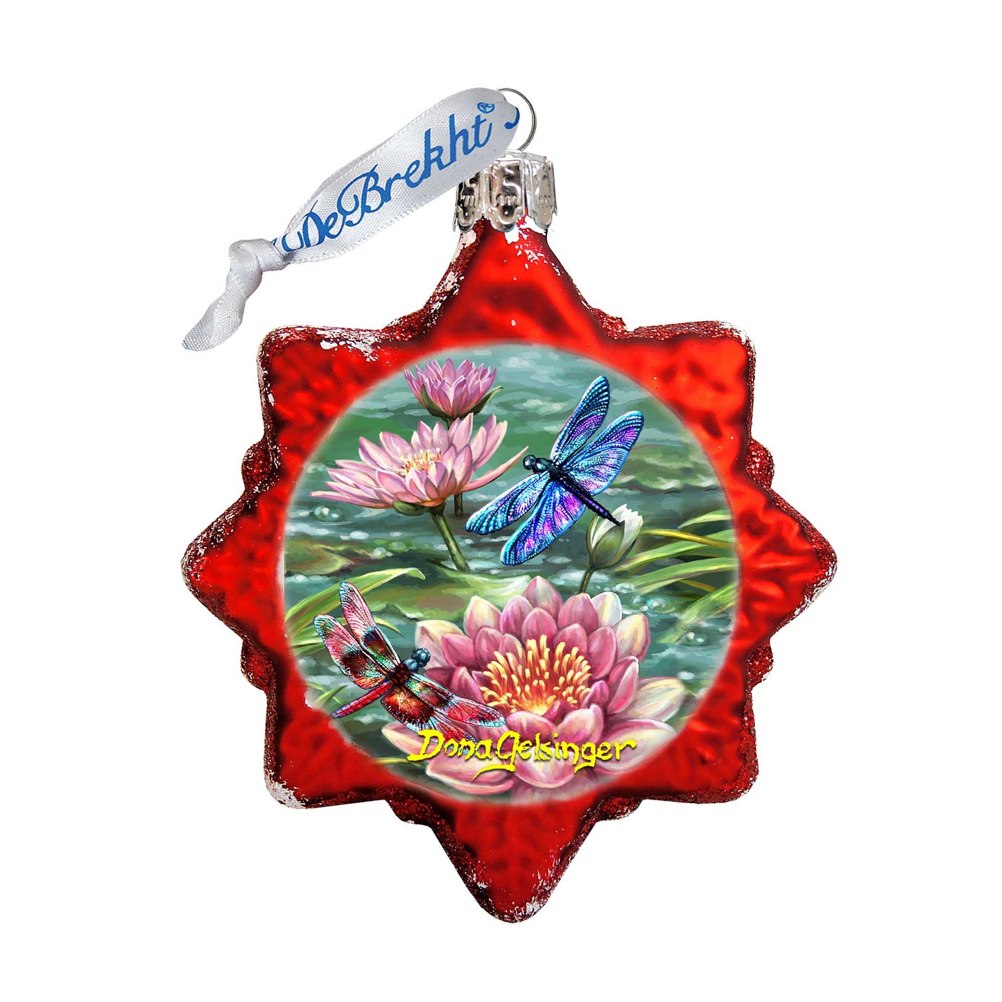Dragonflies and Water Lilies Mercury Glass Ornament by D. Gelsinger - Christmas Decor - 778113-DG
