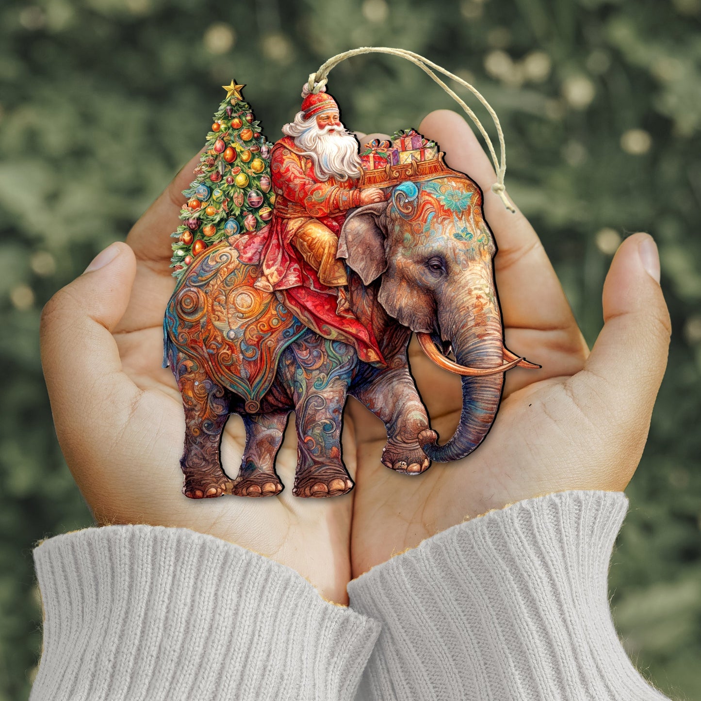 Santa on Elephant Wooden Ornaments by G. Debrekht Christmas Santa Snowman Decor - 8611043-2