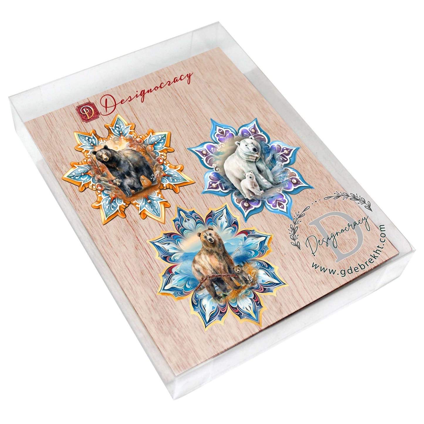 Bears Snowflake Wooden Ornaments Set of 3 by G. Debrekht - Nature Wildlife Decor - 8090143-S3