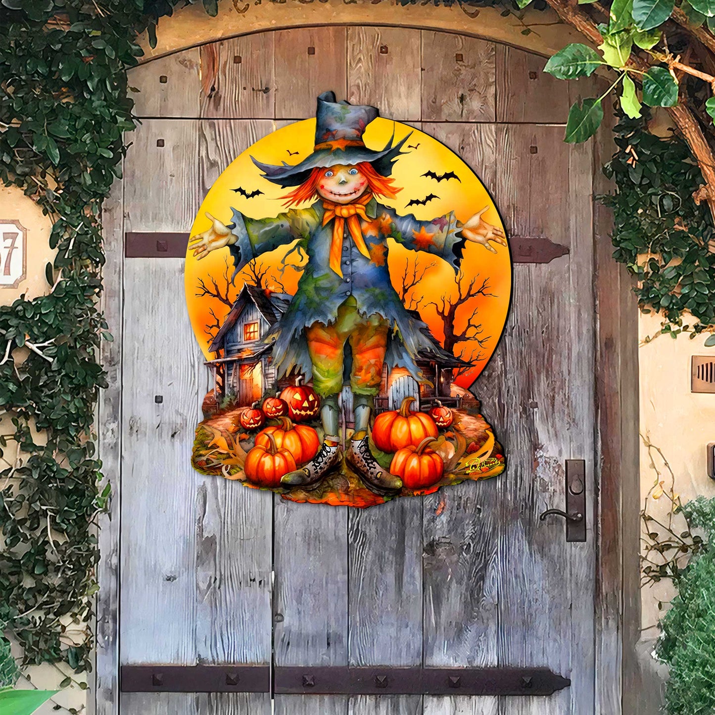 Halloween Scarecrow Holiday Door Decor by G. DeBrekht - Halloween Decor - 8652798H