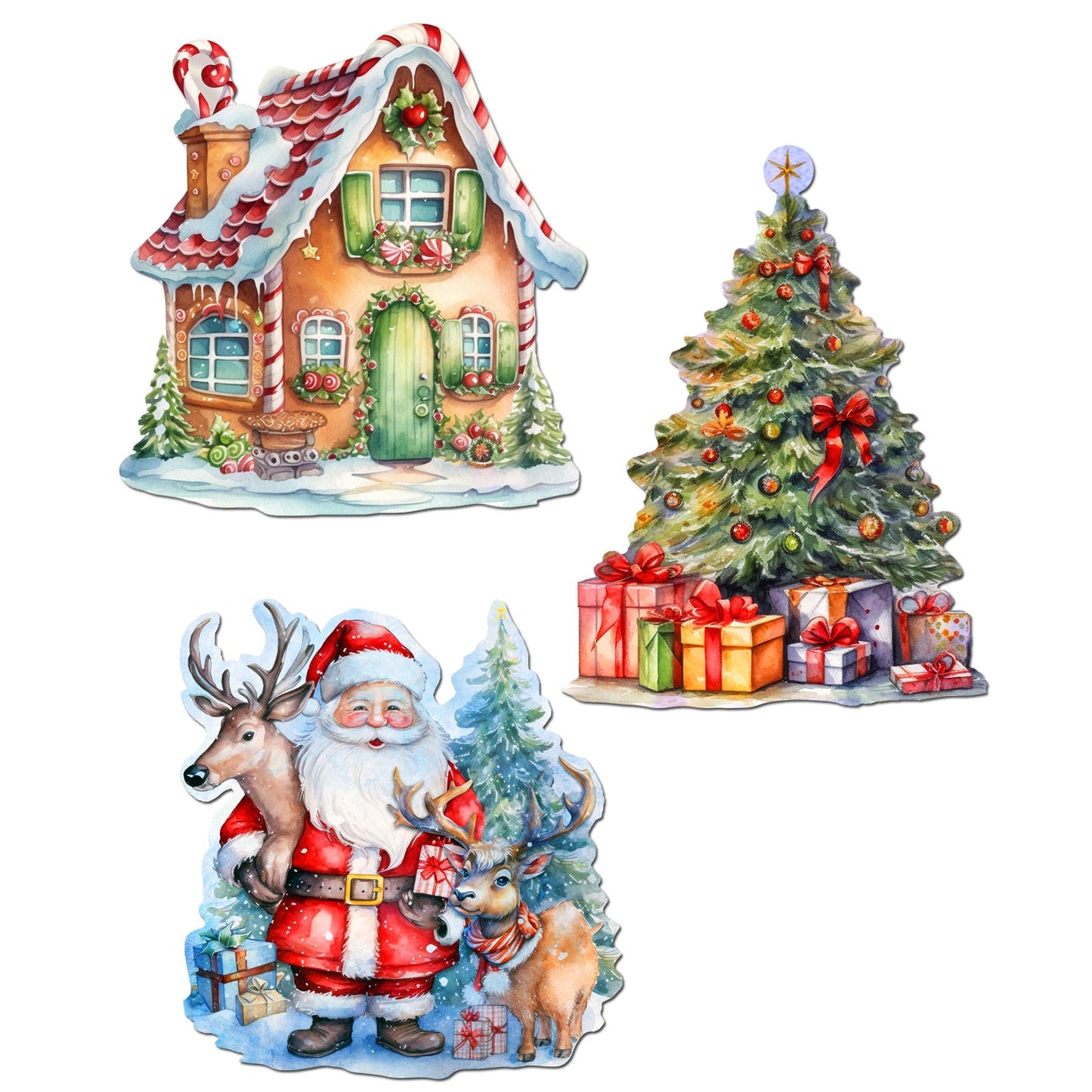 Christmas Is Here Decorative Wooden Clip-on Ornaments Set of 3 by G. Debrekht - Christmas Decor - 8091028C-S3