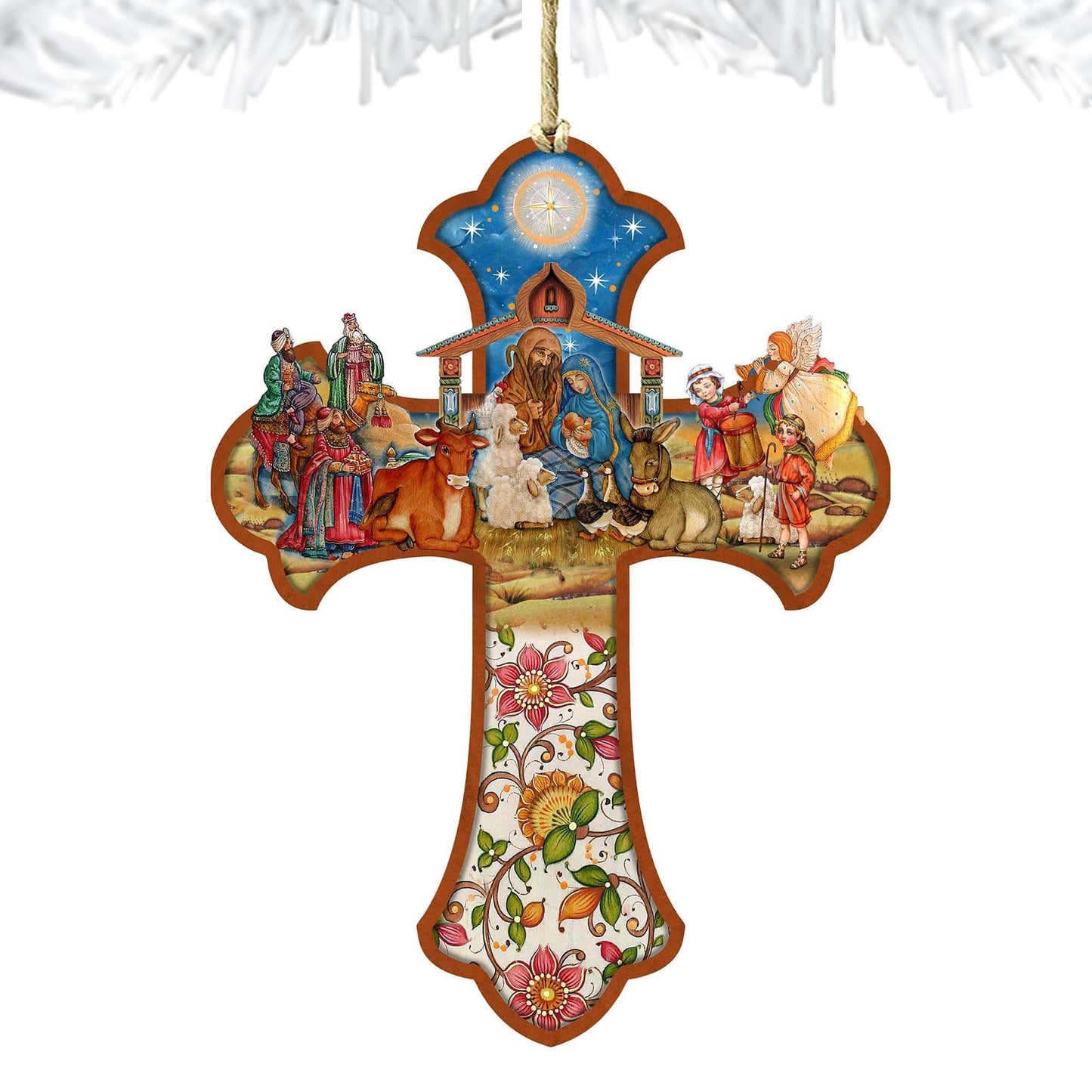Nativity Cross Wooden Ornaments by G. DeBrekht - Nativity Holiday Decor - 8191164