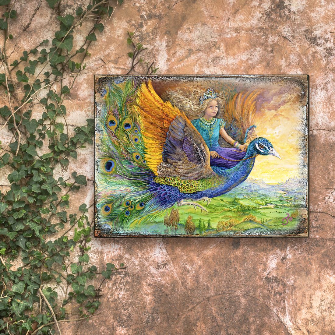 Peacock Princess Fantasy Wooden Wall Art by Josephine Wall - Fantasy Decor - 852138-JW