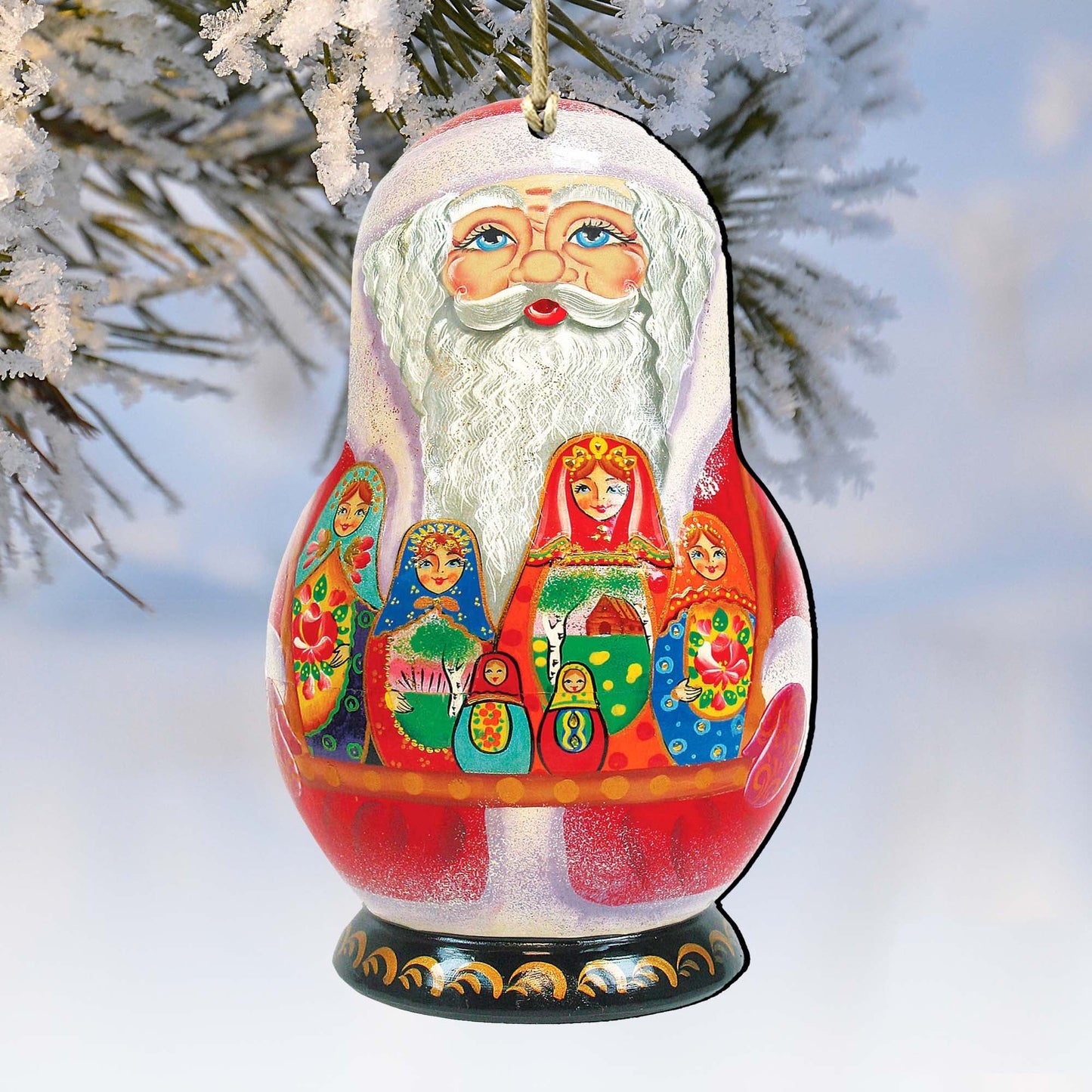 Matreshka Santa Doll Wooden Ornaments by G. DeBrekht - Christmas Santa Snowman Decor - 8110716