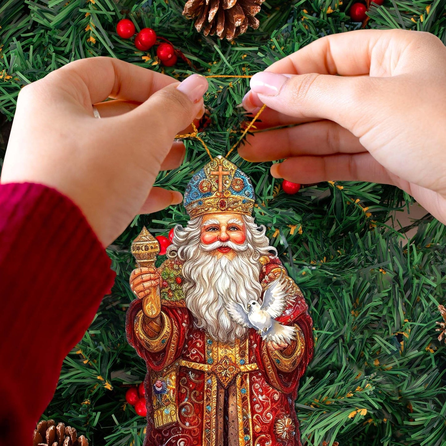 Santa's Dove of Hope Wooden Ornaments by G. Debrekht - Christmas Santa Snowman Decor - 8691416