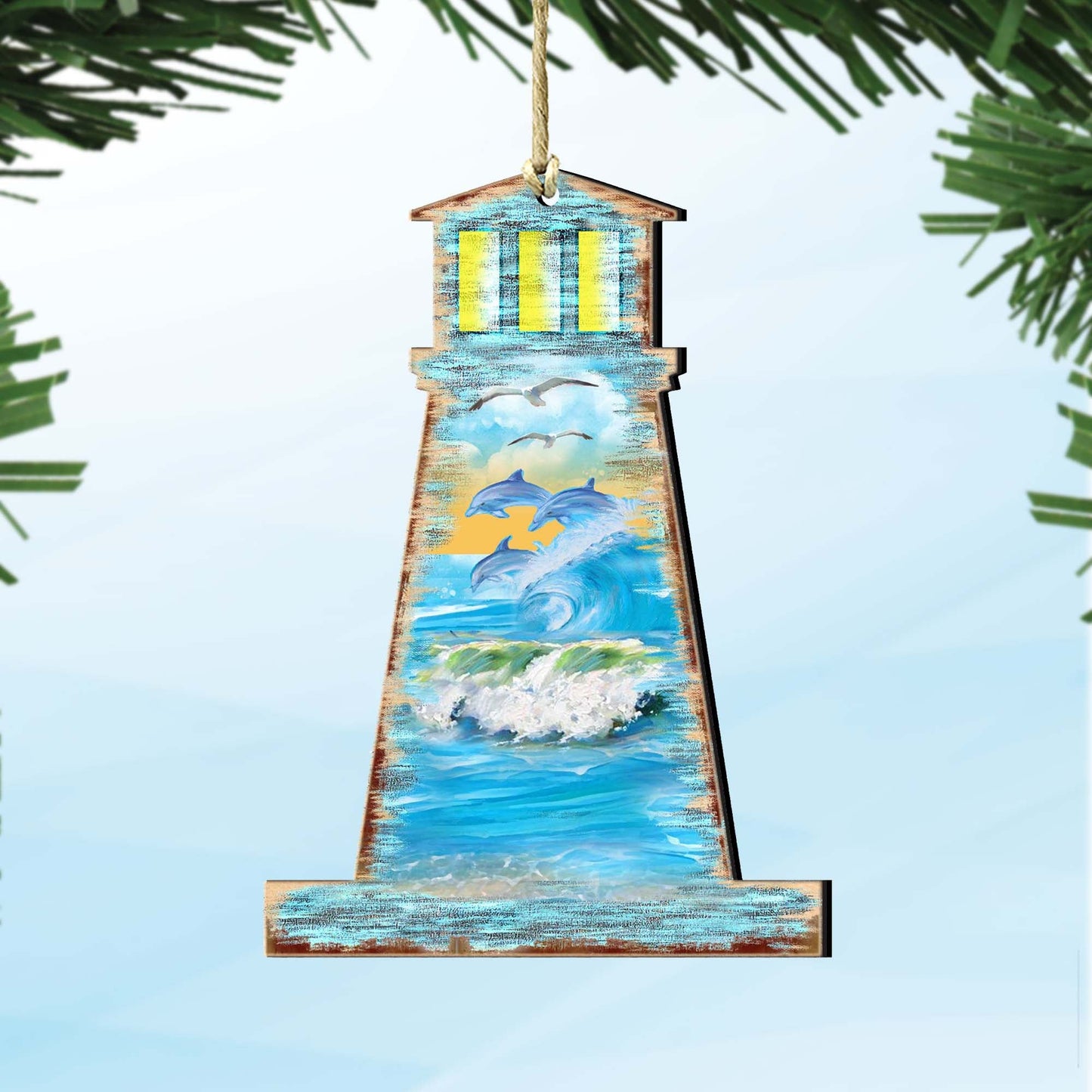 Lighthouse Wooden Ornaments by G. DeBrekht - Coastal Holiday Decor - 8198526-3