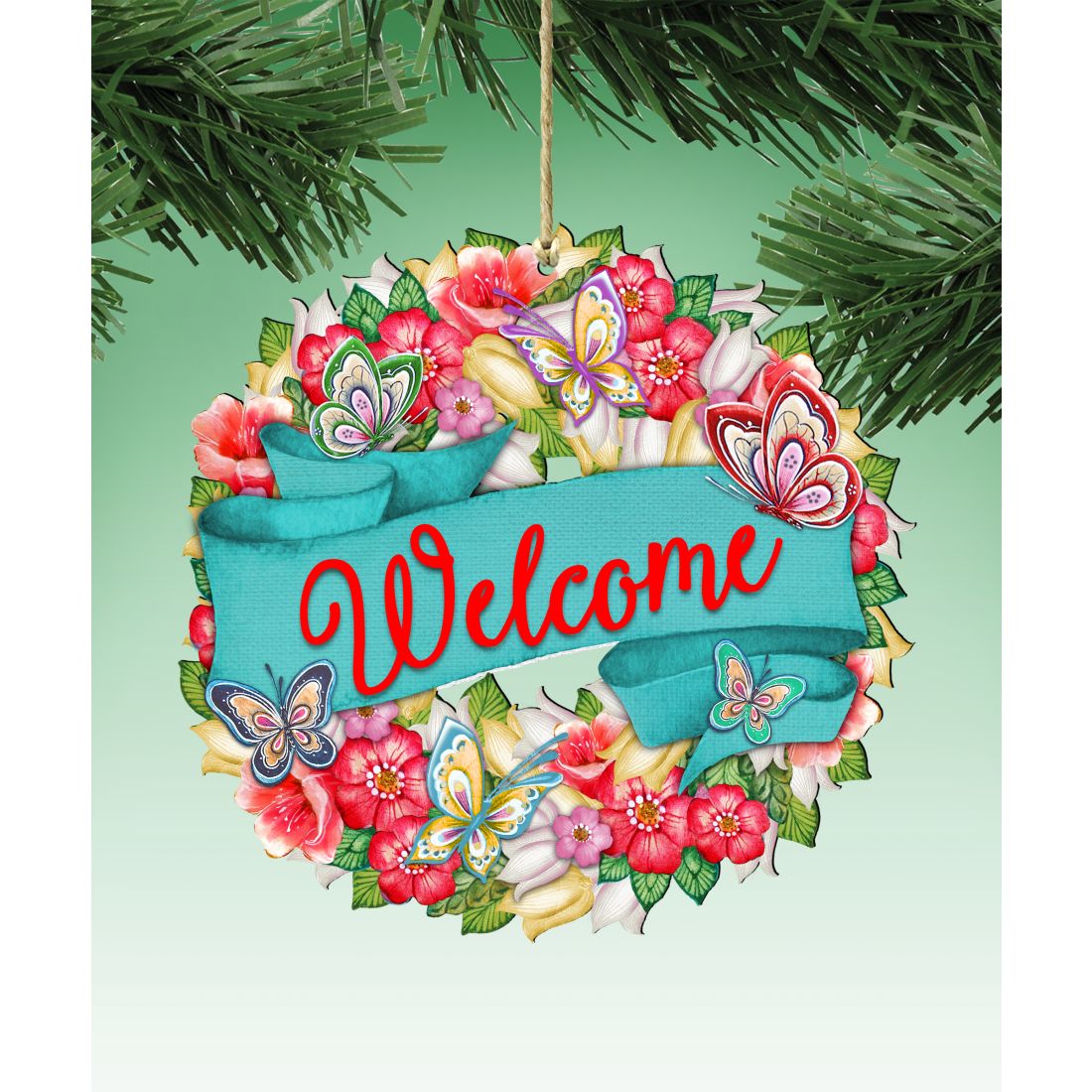 Welcome Flowers Summer Wreath Wooden Ornaments by G. DeBrekht - Easter Spring Decor - 8185303-3