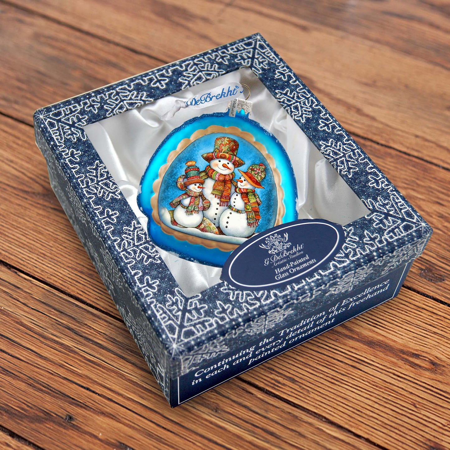 Snowman Family Rainbow Glass Ornament by G. Debrekht - Christmas Santa Snowman Decor - 756-020