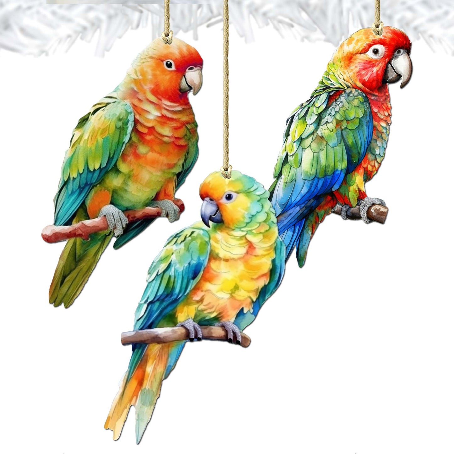 Parrots Decorative Wooden Ornaments of 3 by G. Debrekht - Wildlife Decor - 8091013-S3