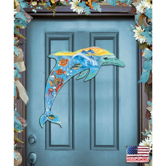 Sea Creatures Dolphin Coastal Door Decor by G. DeBrekht - Coastal Holiday Decor - 81985192H