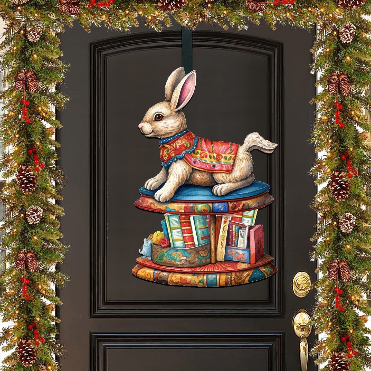 Carousel Bunny with Books Holiday Door Decor by G. Debrekht - Christmas Decor - 8611085H